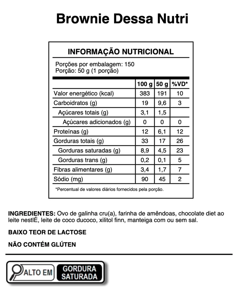 Brownie de Chocolate - Tabela Nutricional