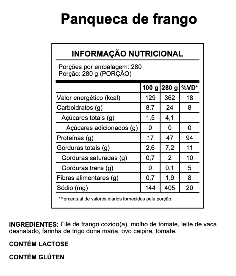 Tabela Nutricional - Panqueca de Frango