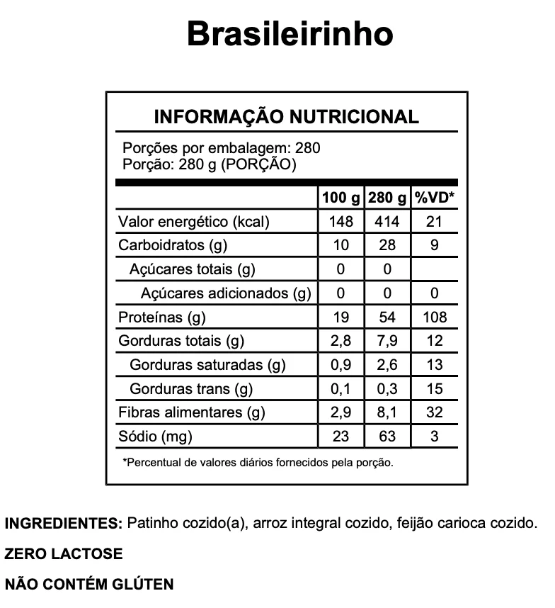 Brasileirinho - Tabela Nutricional