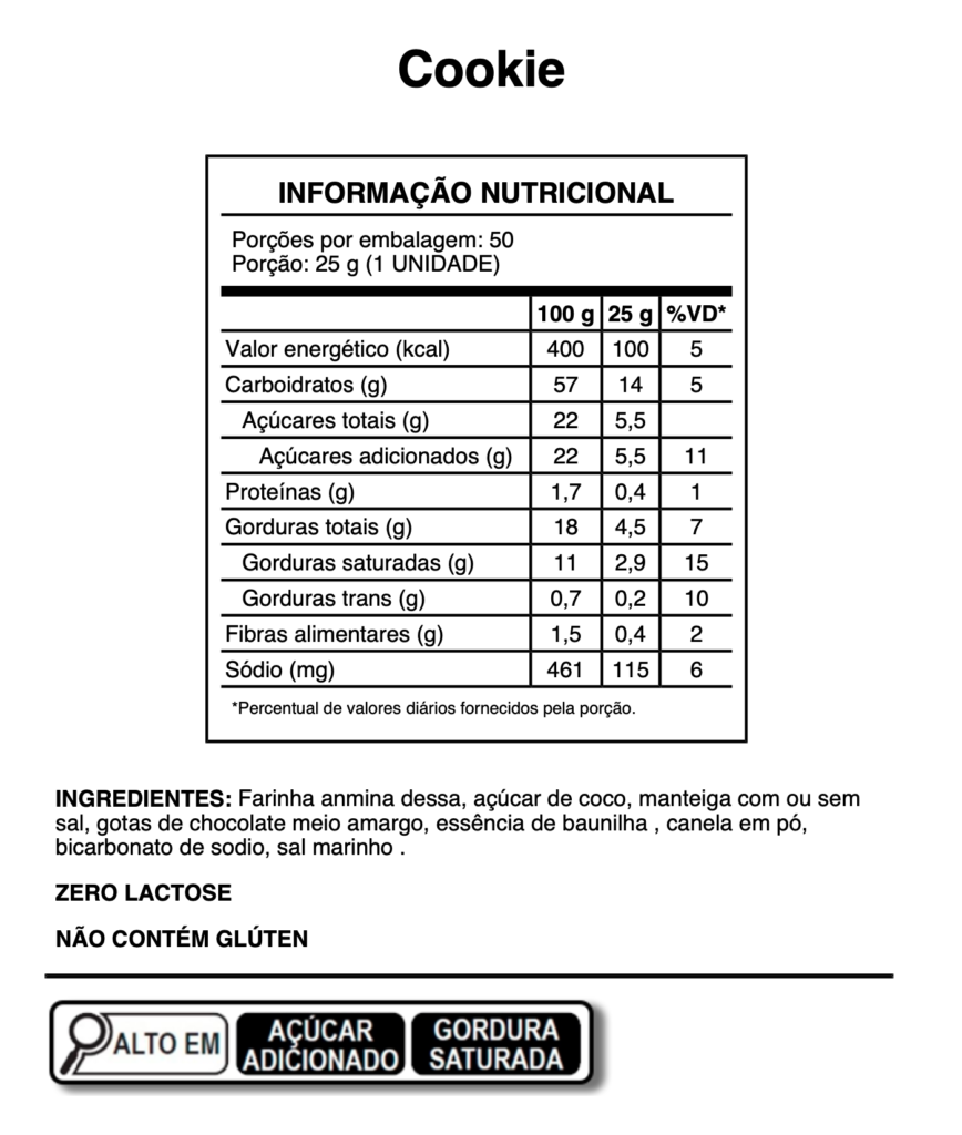 Tabela Nutricional - Cookies com gotas de chocolate