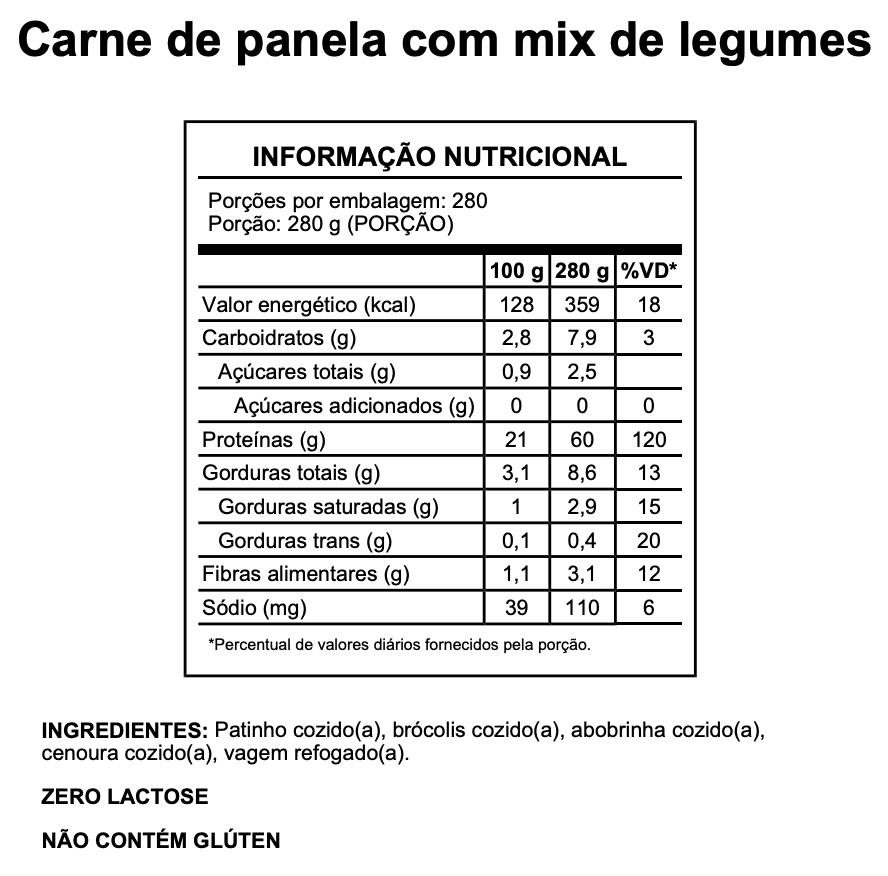 Tabela Nutricional